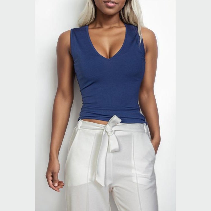 Ribbed V-Neck Sleeveless Top