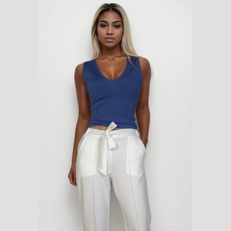 Ribbed V-Neck Sleeveless Top