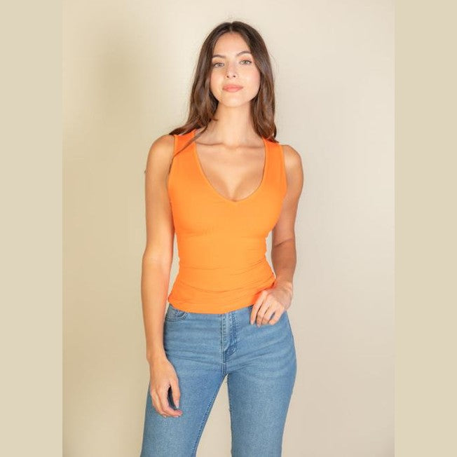 Ribbed V-Neck Sleeveless Top
