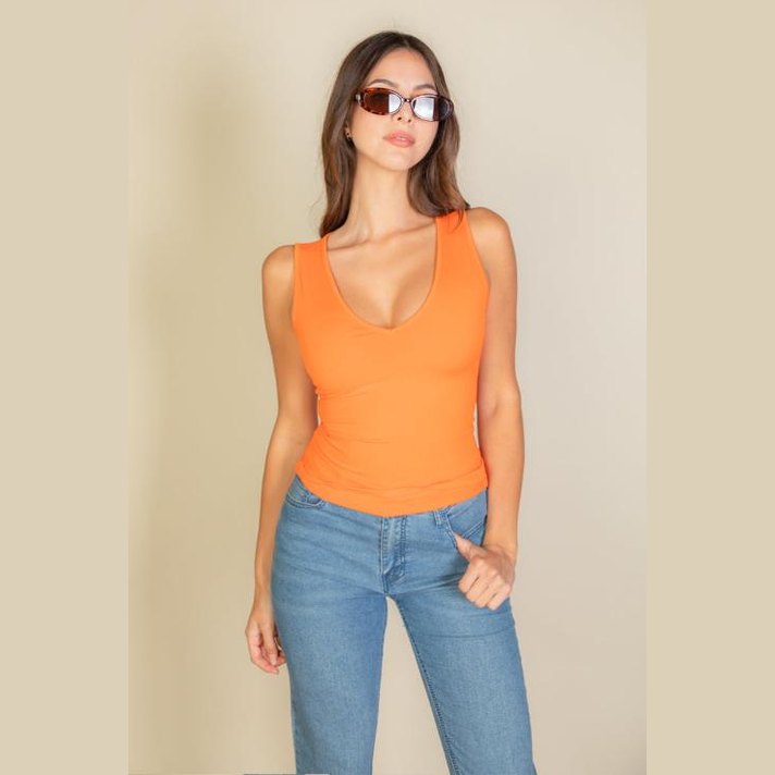 Ribbed V-Neck Sleeveless Top