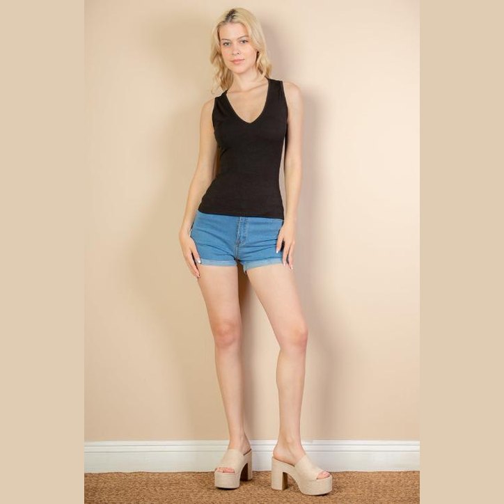 Ribbed V-Neck Sleeveless Top