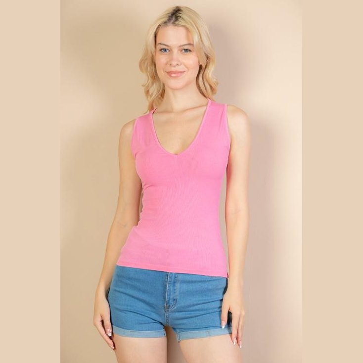 Ribbed V-Neck Sleeveless Top