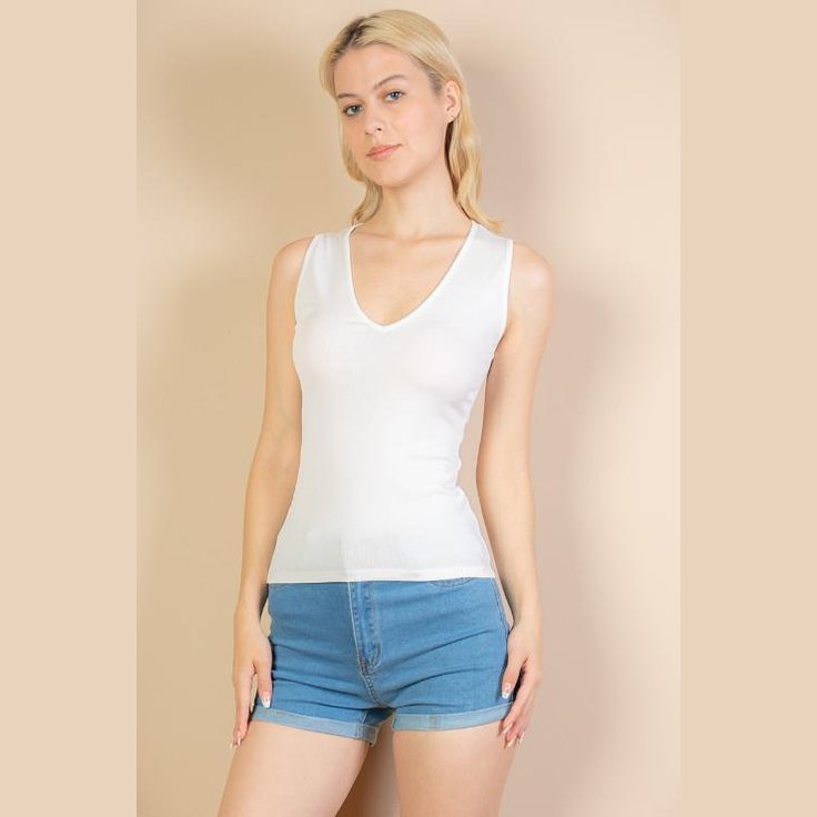 Ribbed V-Neck Sleeveless Top
