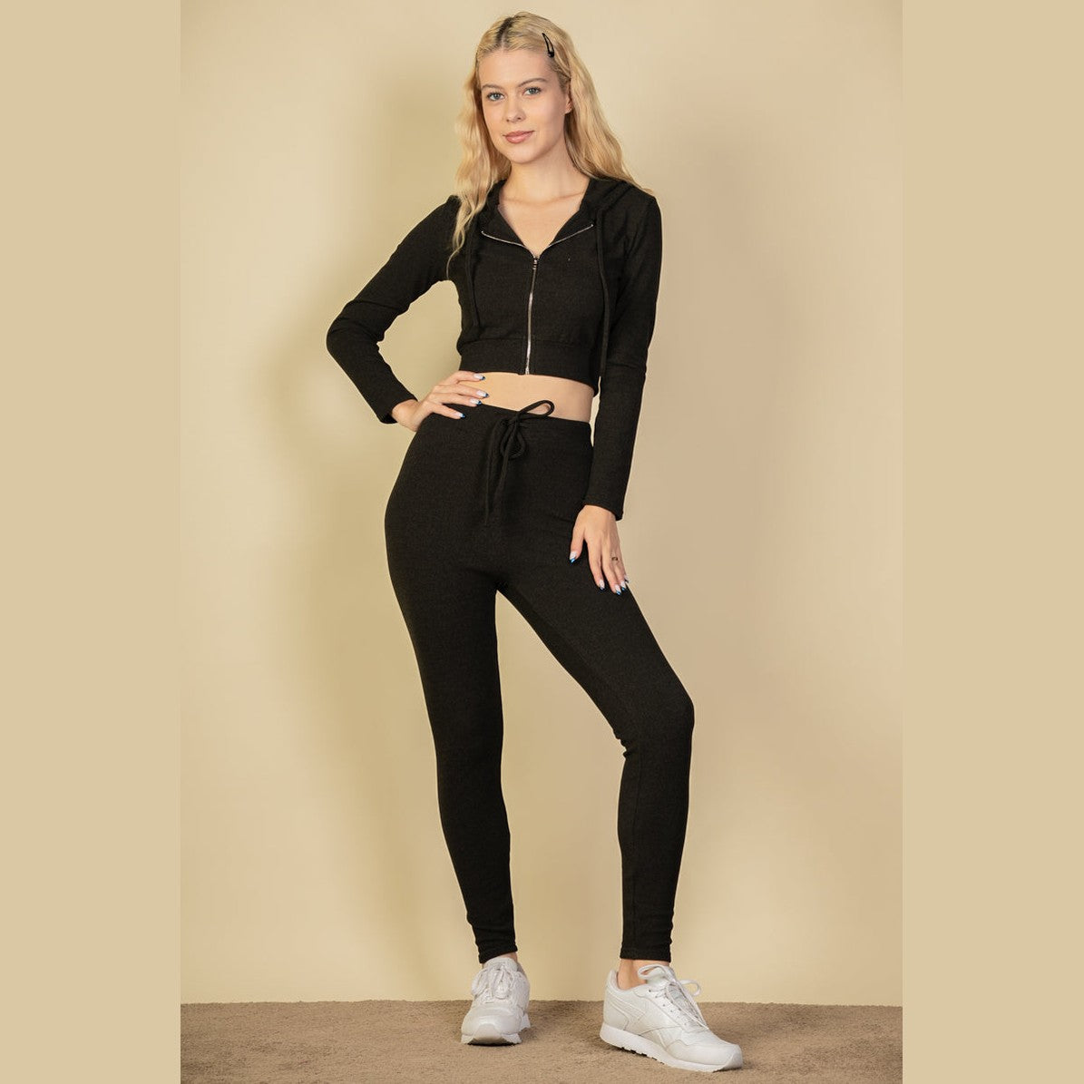 Ribbed Crop Zip Hoodie