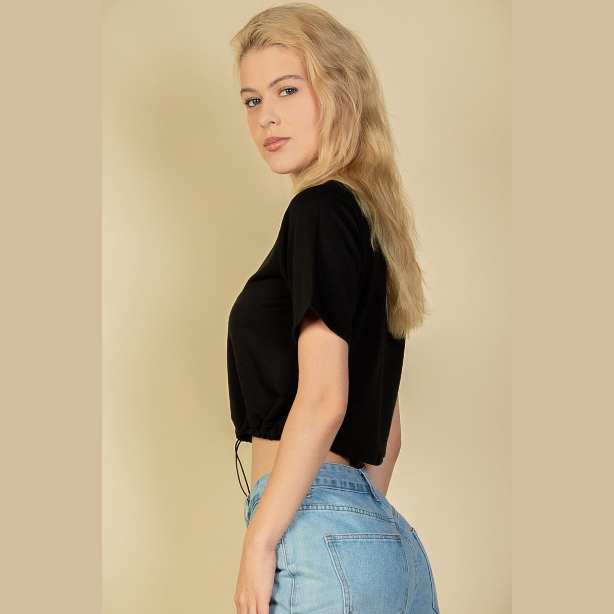 French Terry Toggle Drawstring Crop Top