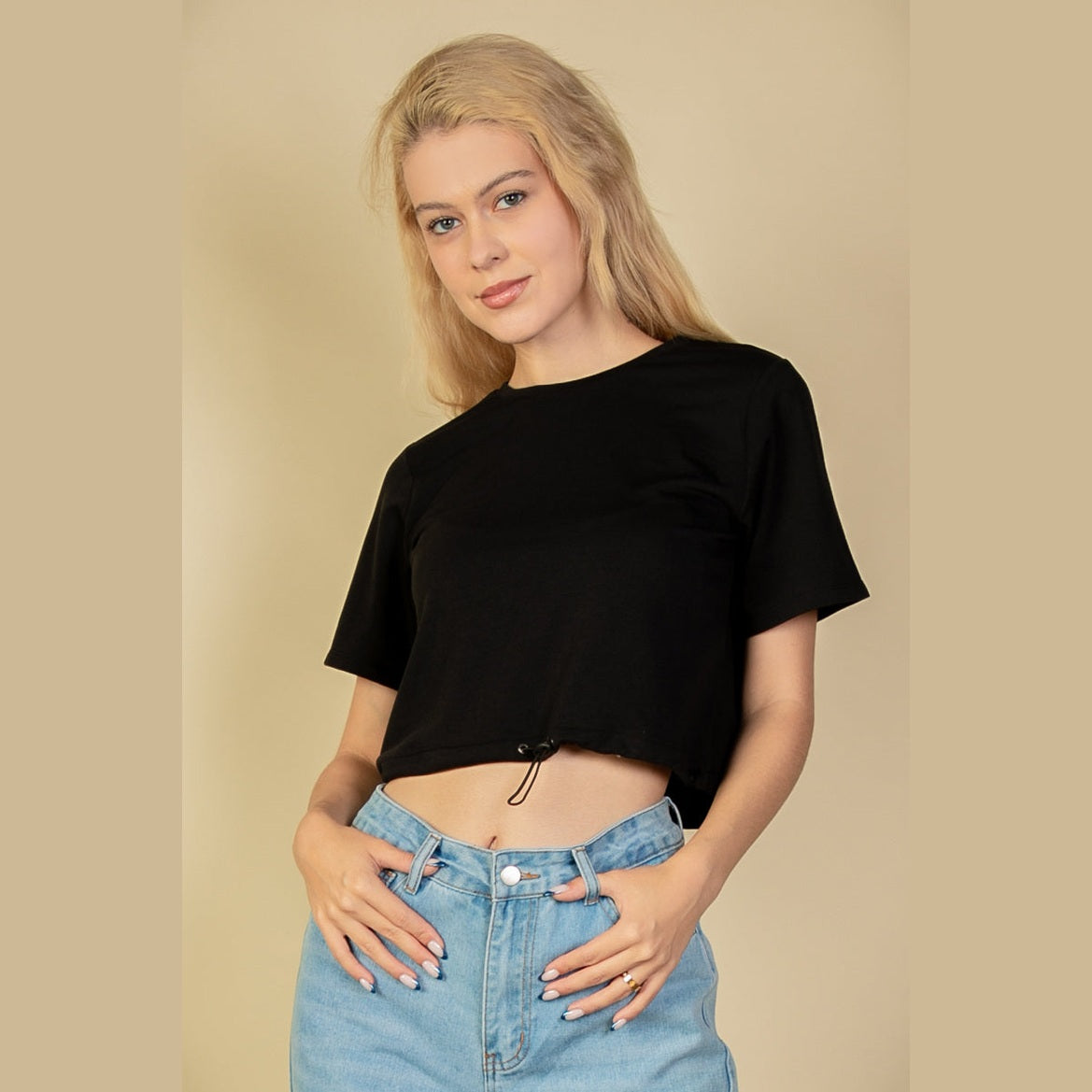 French Terry Toggle Drawstring Crop Top