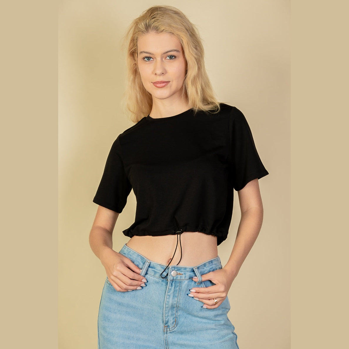 French Terry Toggle Drawstring Crop Top