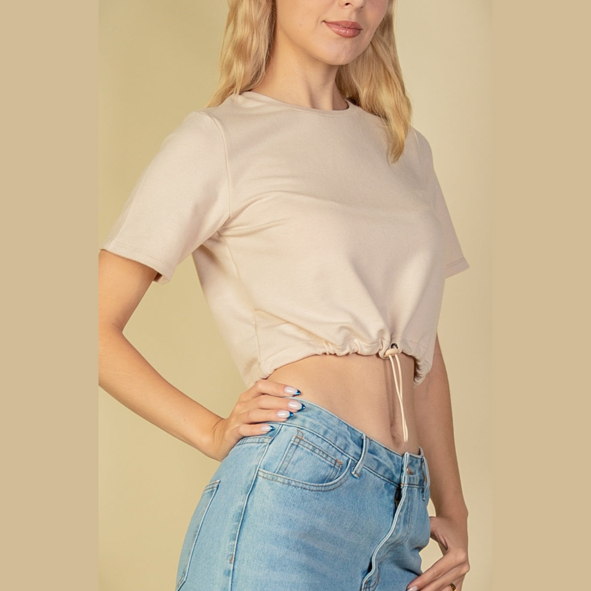 French Terry Toggle Drawstring Crop Top