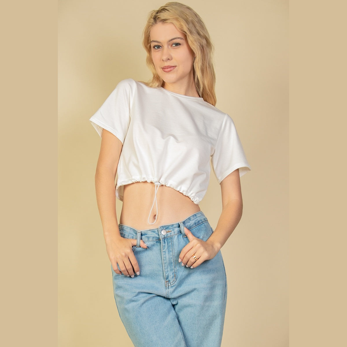 French Terry Toggle Drawstring Crop Top