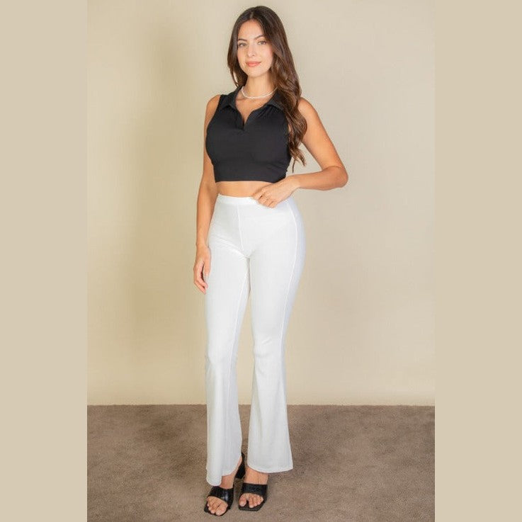 Solid Ribbed Polo Neck Tank Top