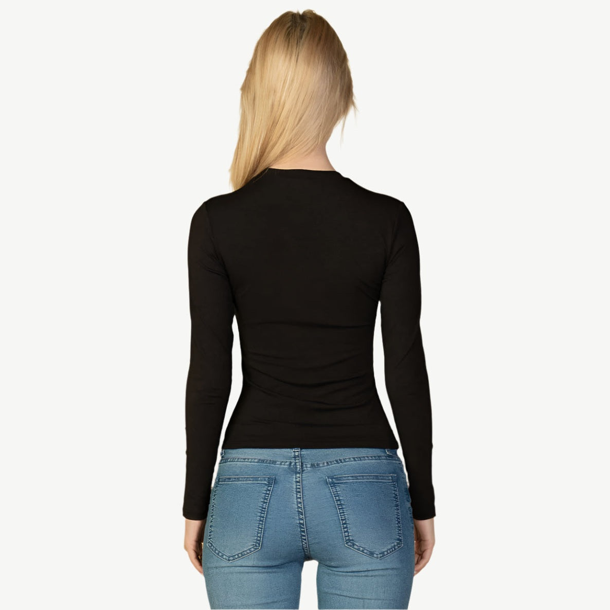 Ribbed Round Neck Long Sleeve Top