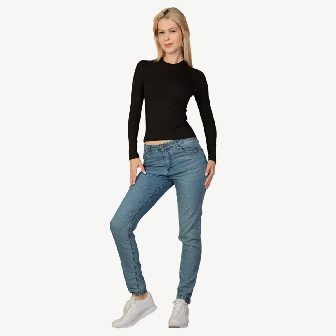 Ribbed Round Neck Long Sleeve Top