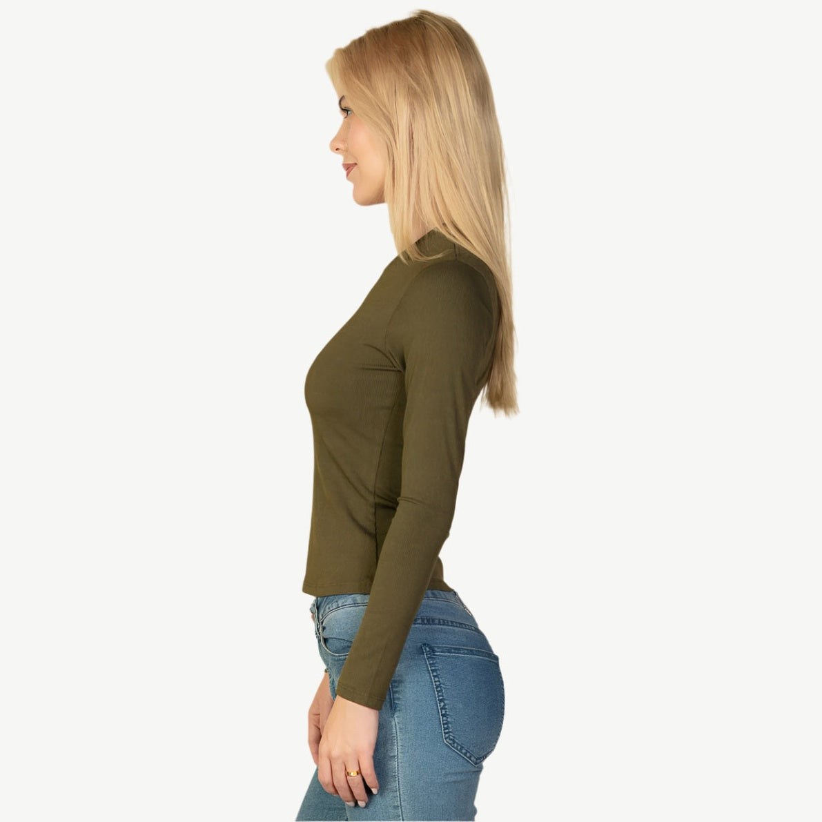 Ribbed Round Neck Long Sleeve Top