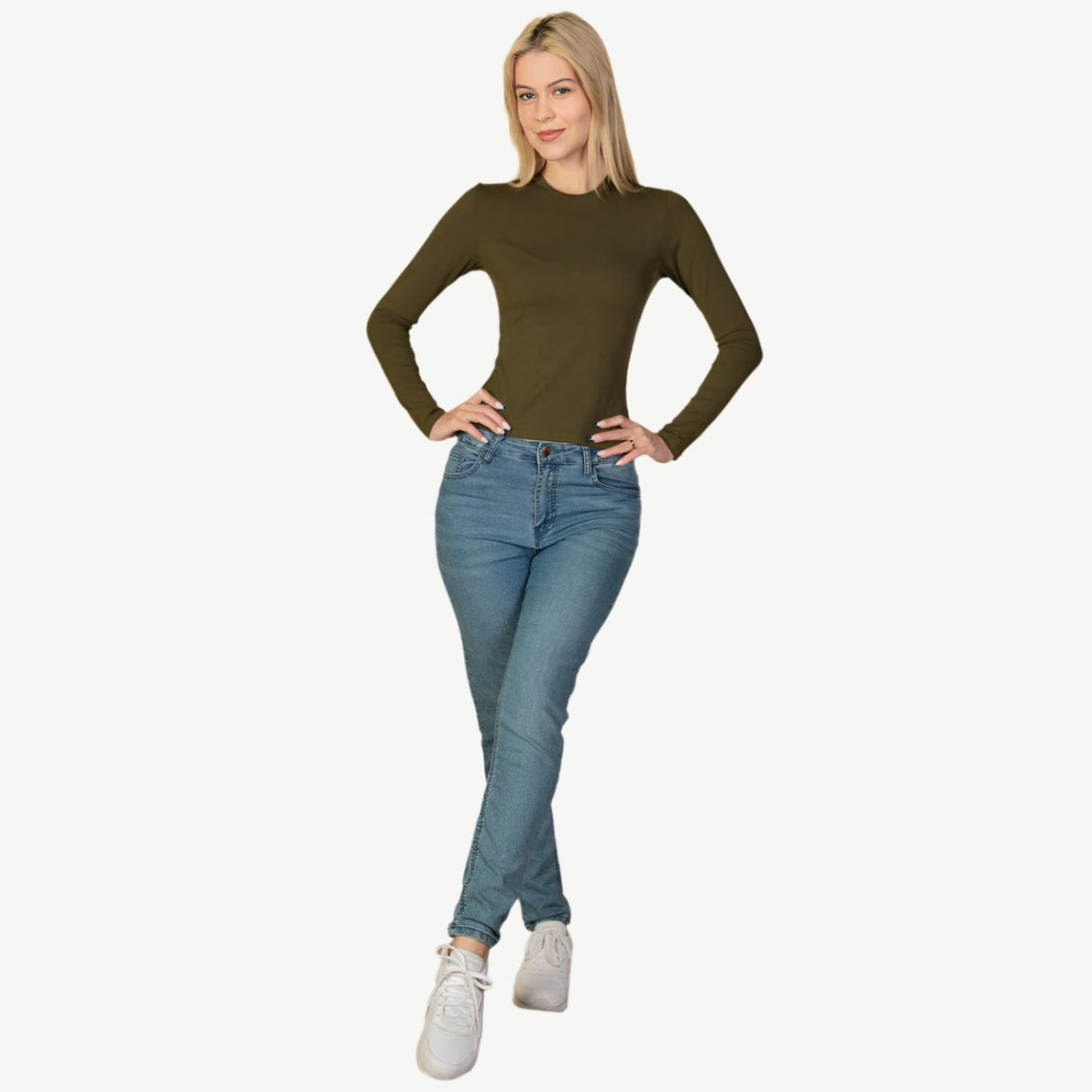 Ribbed Round Neck Long Sleeve Top