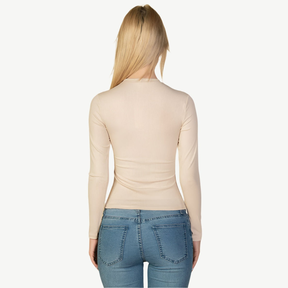 Ribbed Round Neck Long Sleeve Top