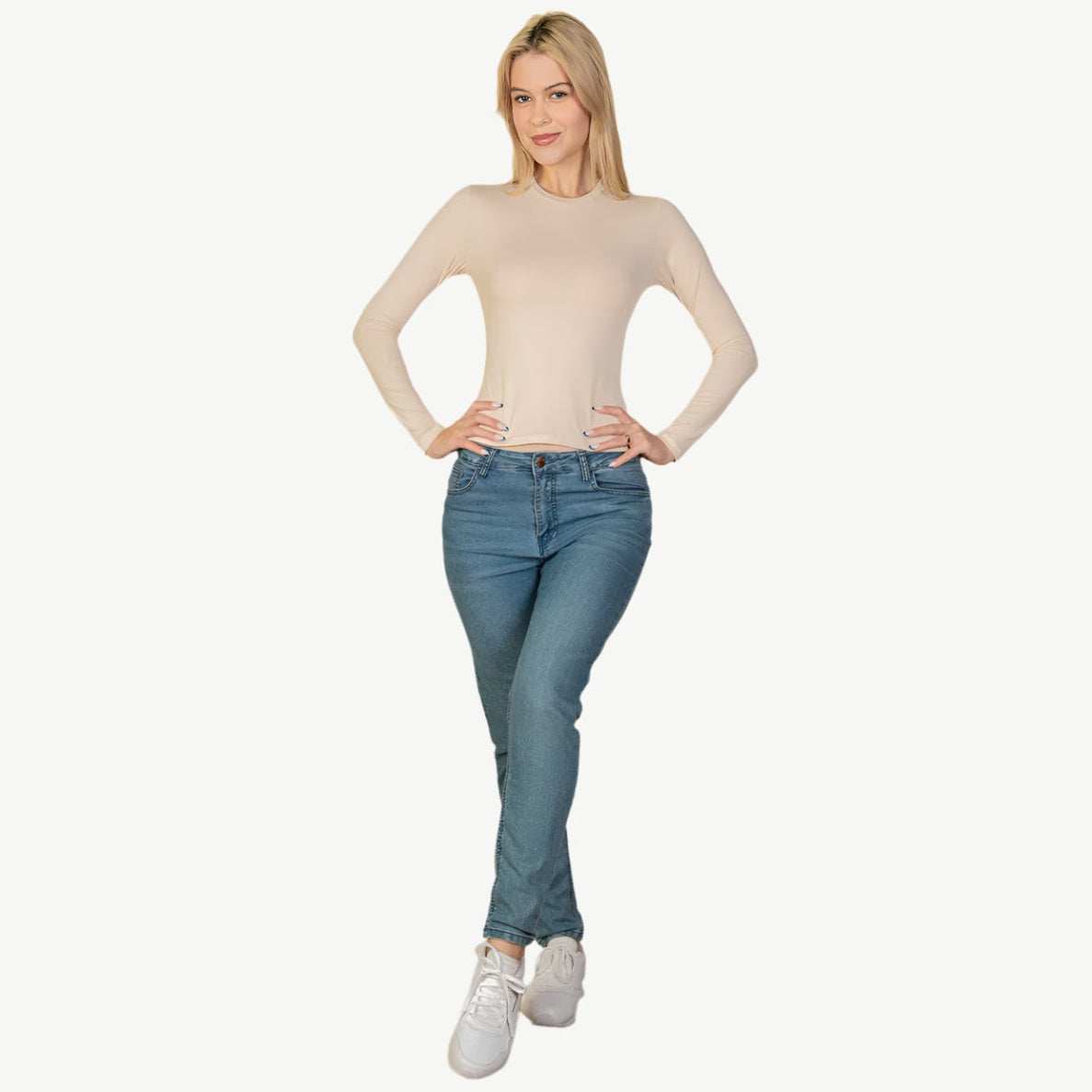 Ribbed Round Neck Long Sleeve Top