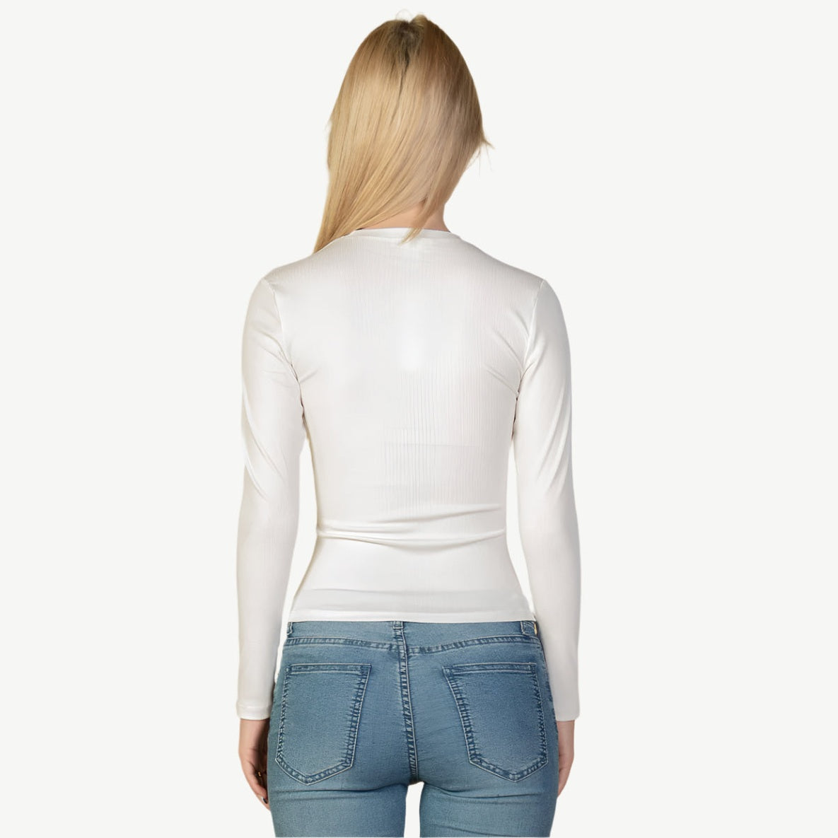Ribbed Round Neck Long Sleeve Top