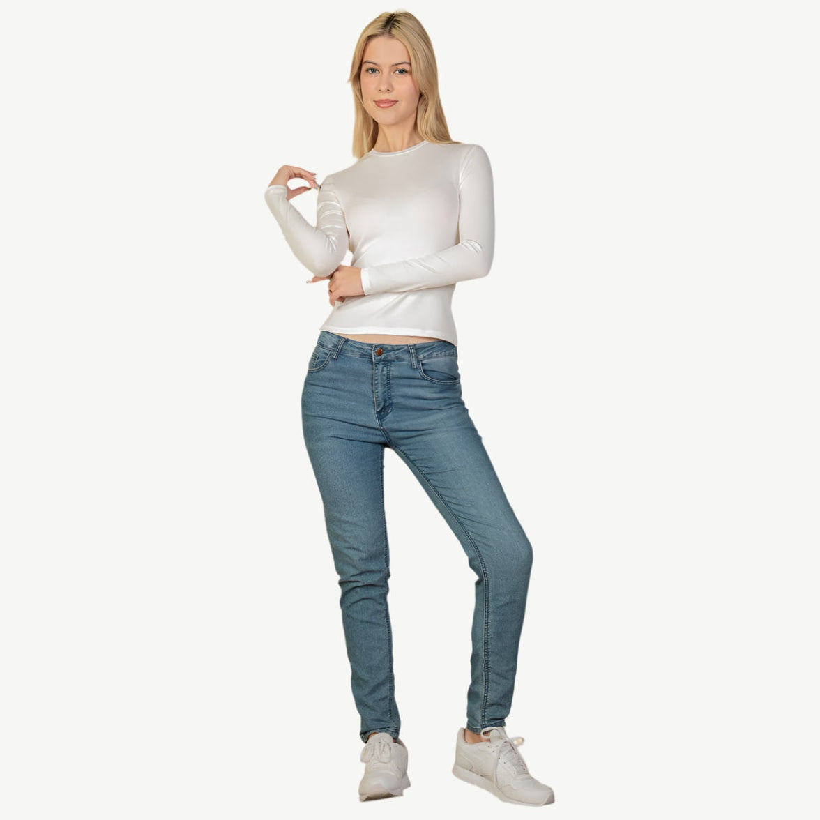 Ribbed Round Neck Long Sleeve Top