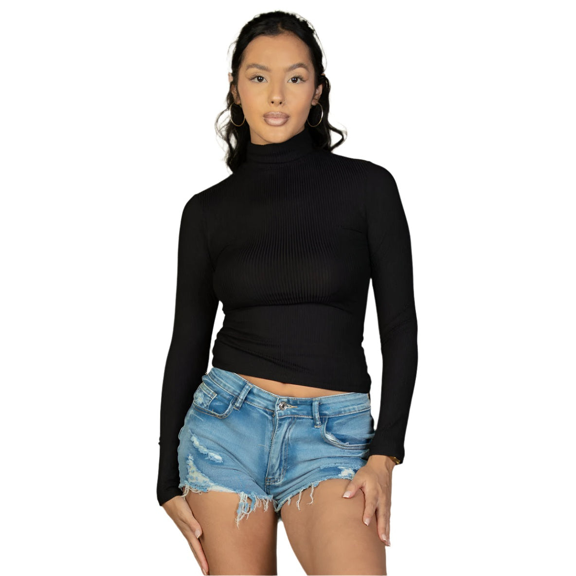 Ribbed Turtleneck Long Sleeve Top