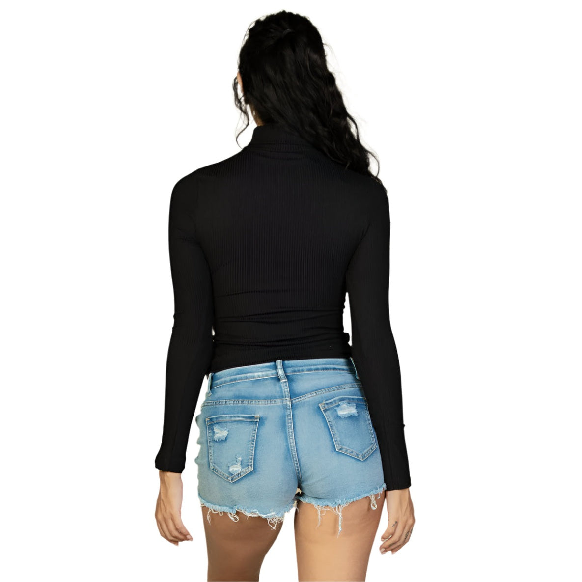 Ribbed Turtleneck Long Sleeve Top