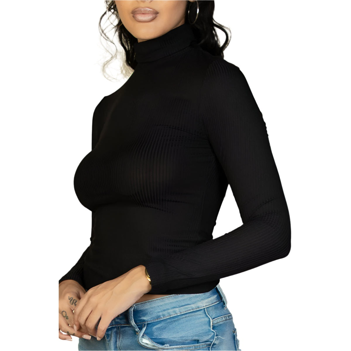 Ribbed Turtleneck Long Sleeve Top