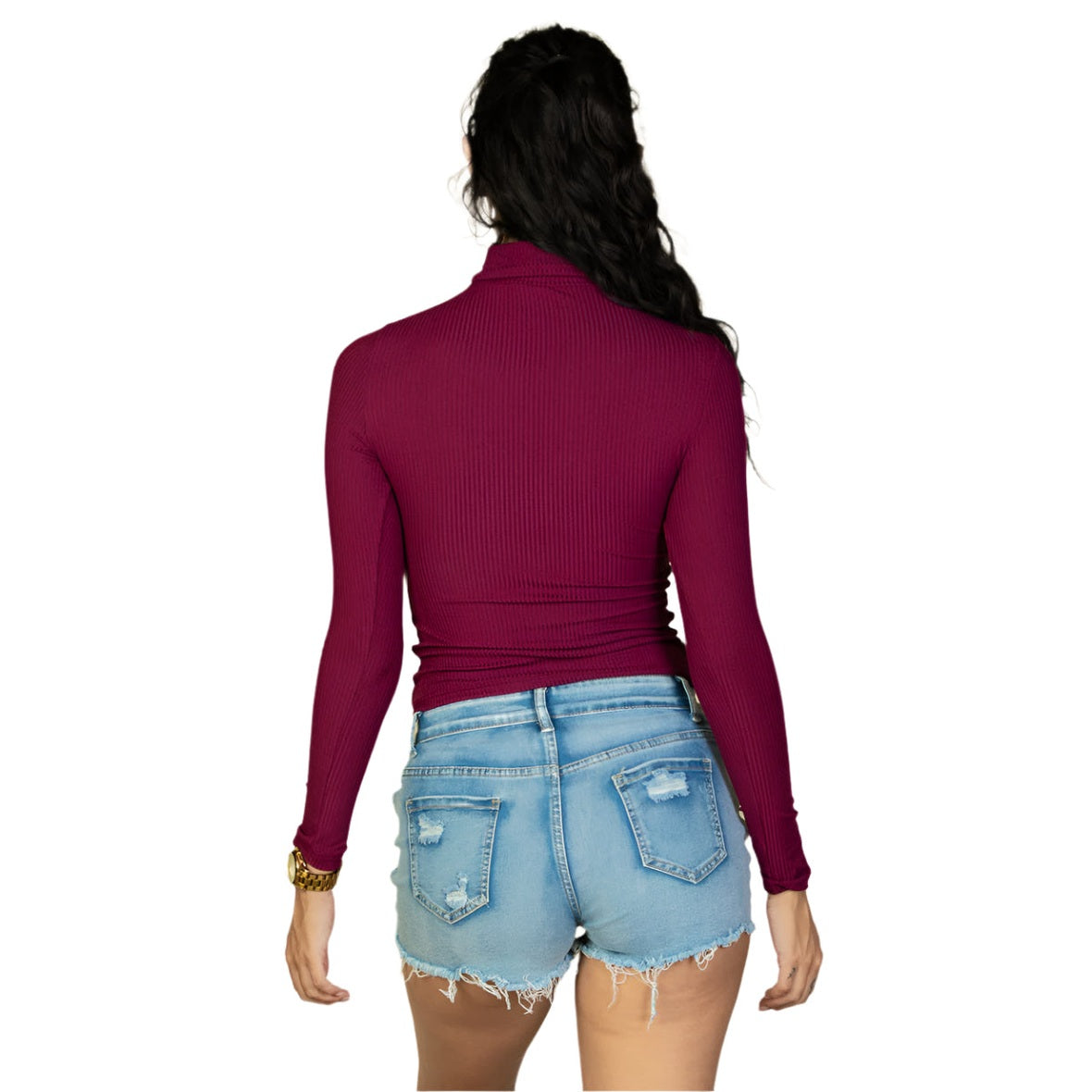 Ribbed Turtleneck Long Sleeve Top