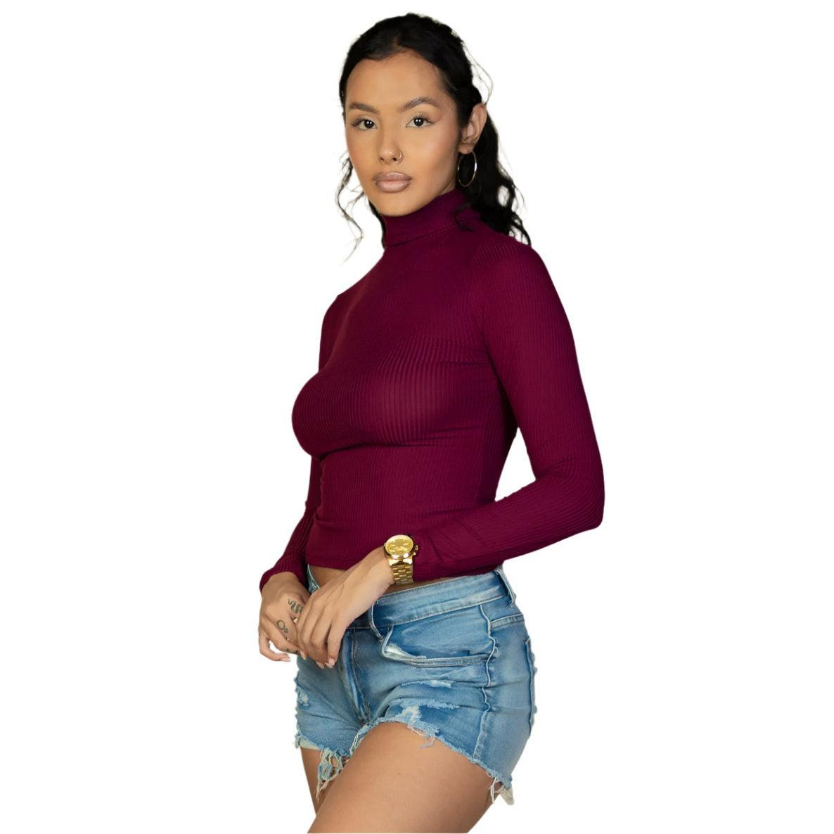 Ribbed Turtleneck Long Sleeve Top