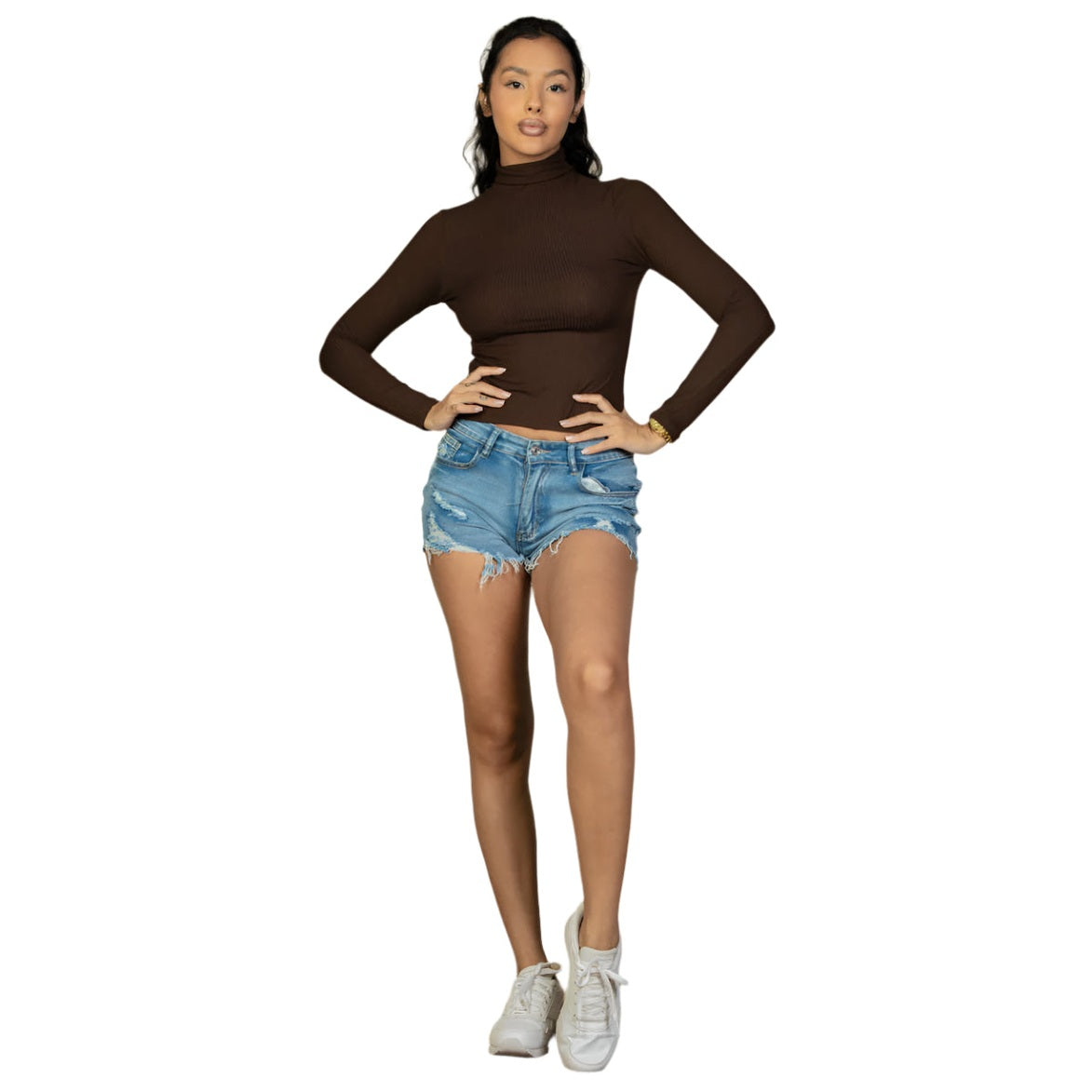 Ribbed Turtleneck Long Sleeve Top