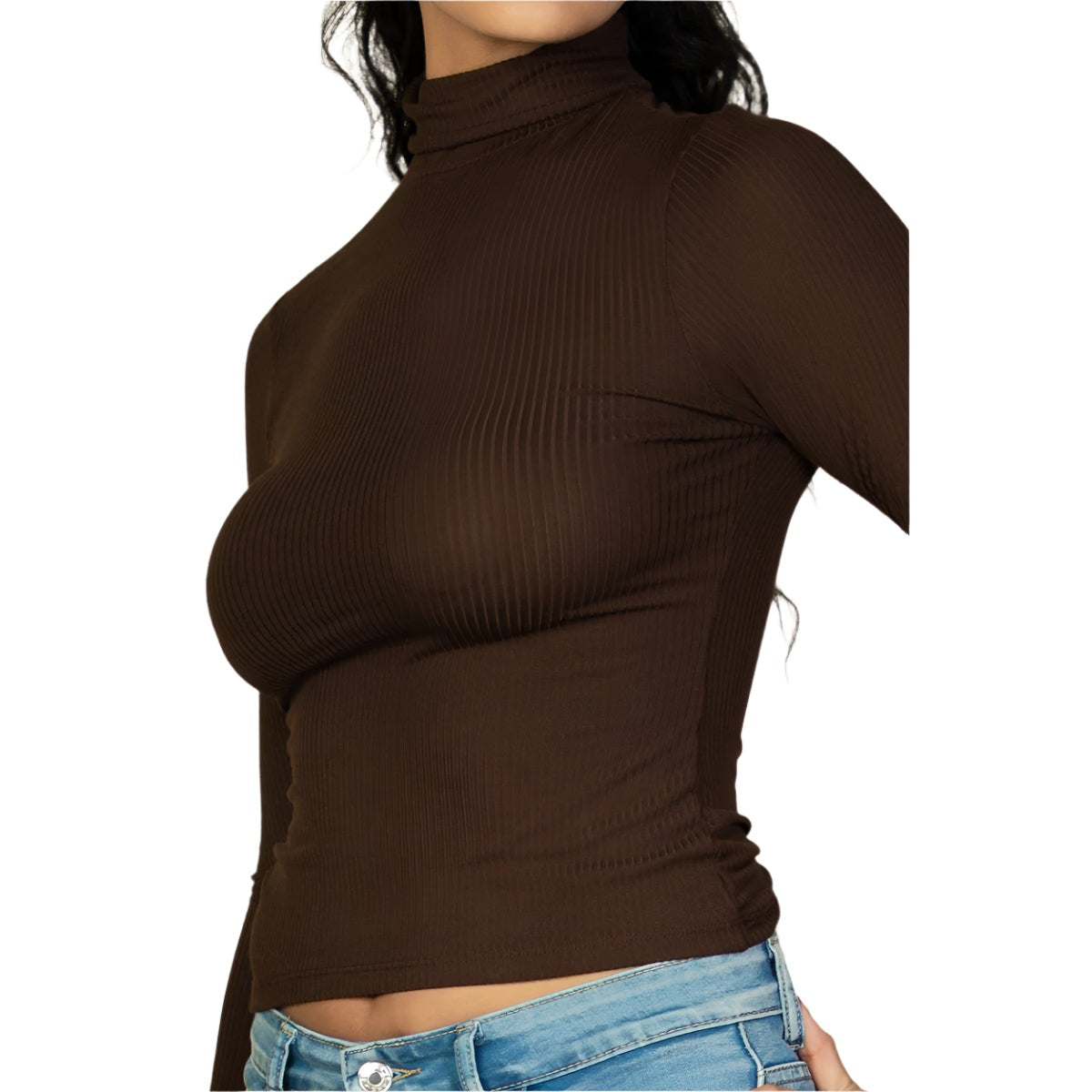 Ribbed Turtleneck Long Sleeve Top