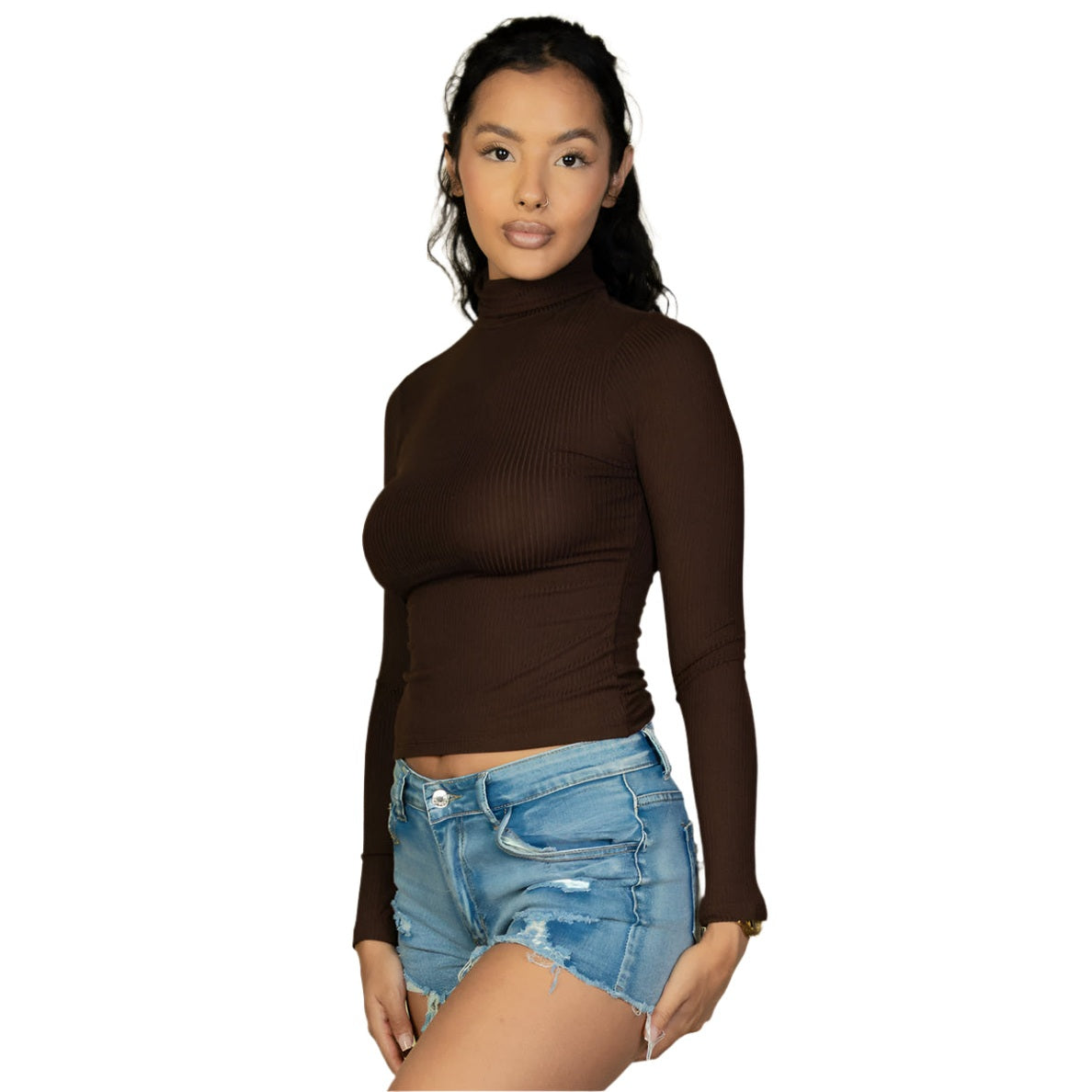 Ribbed Turtleneck Long Sleeve Top