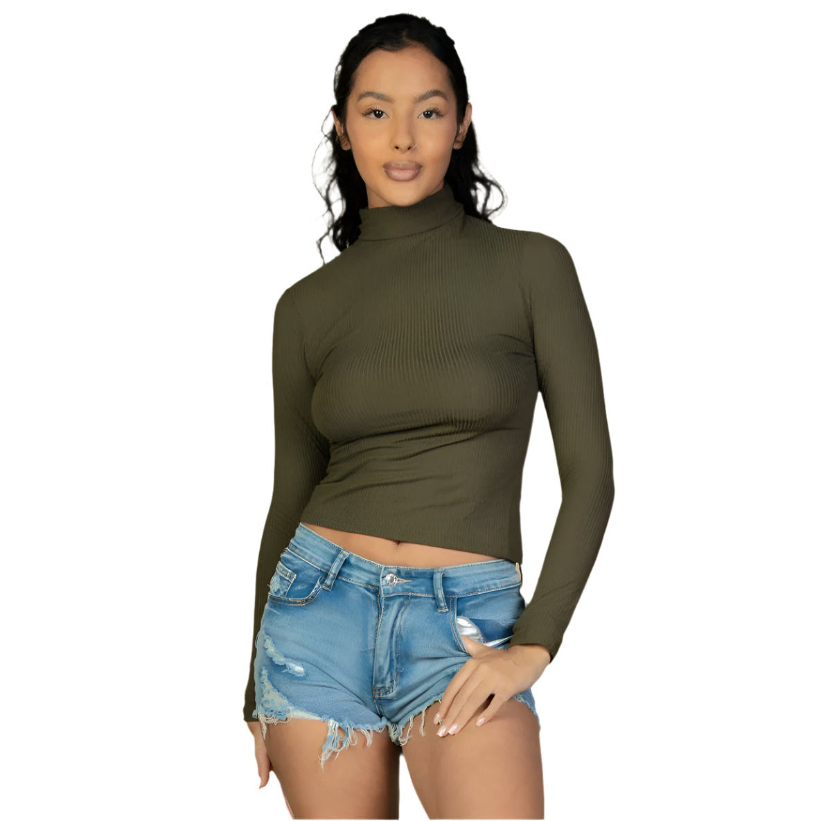 Ribbed Turtleneck Long Sleeve Top