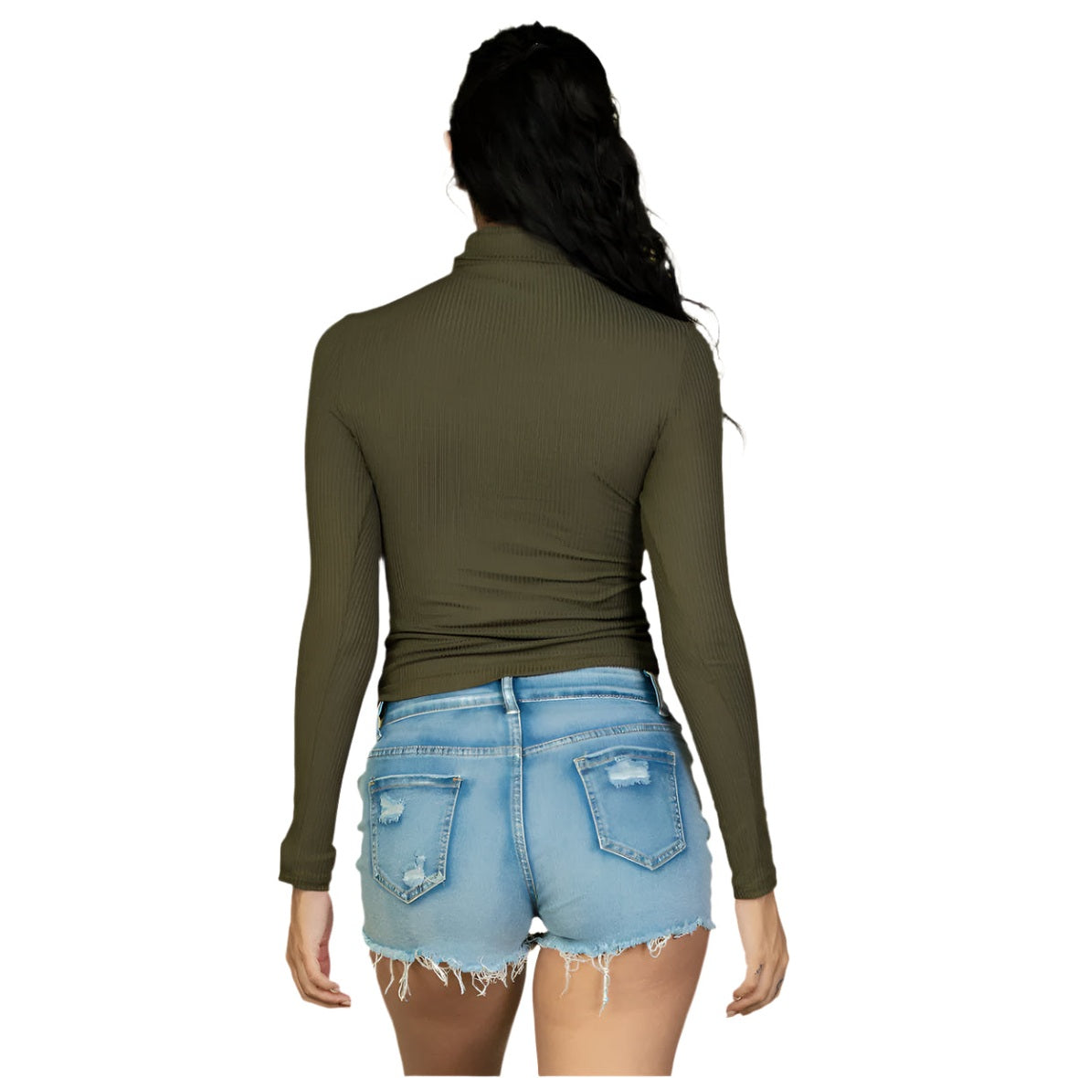 Ribbed Turtleneck Long Sleeve Top