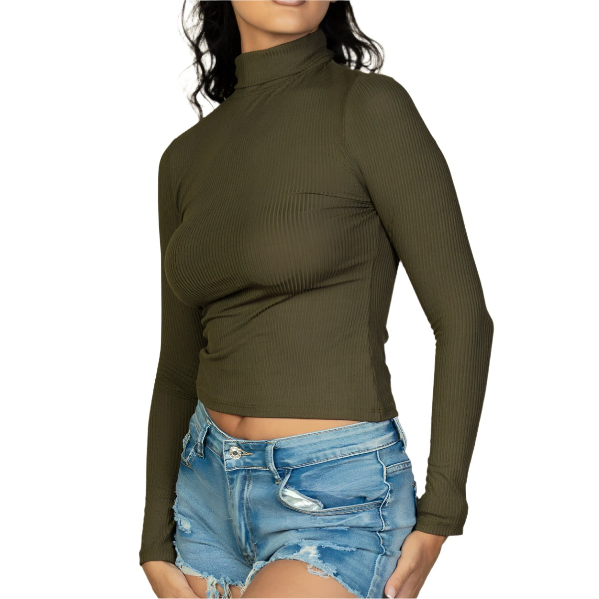 Ribbed Turtleneck Long Sleeve Top