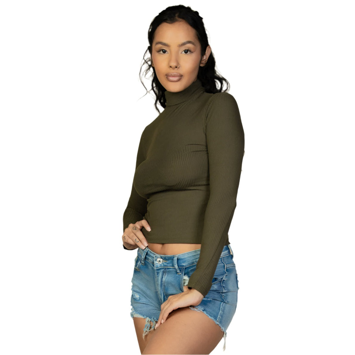 Ribbed Turtleneck Long Sleeve Top