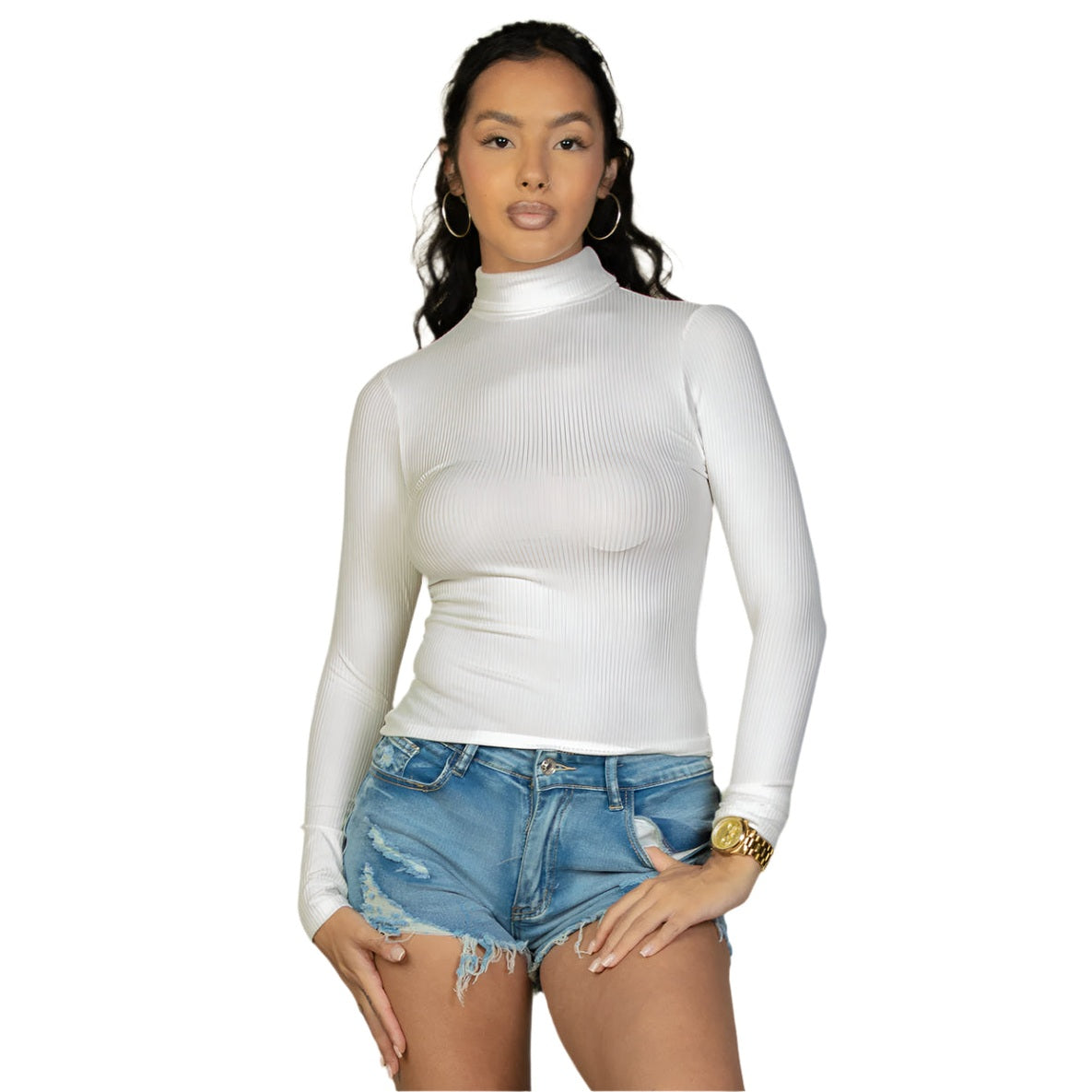 Ribbed Turtleneck Long Sleeve Top