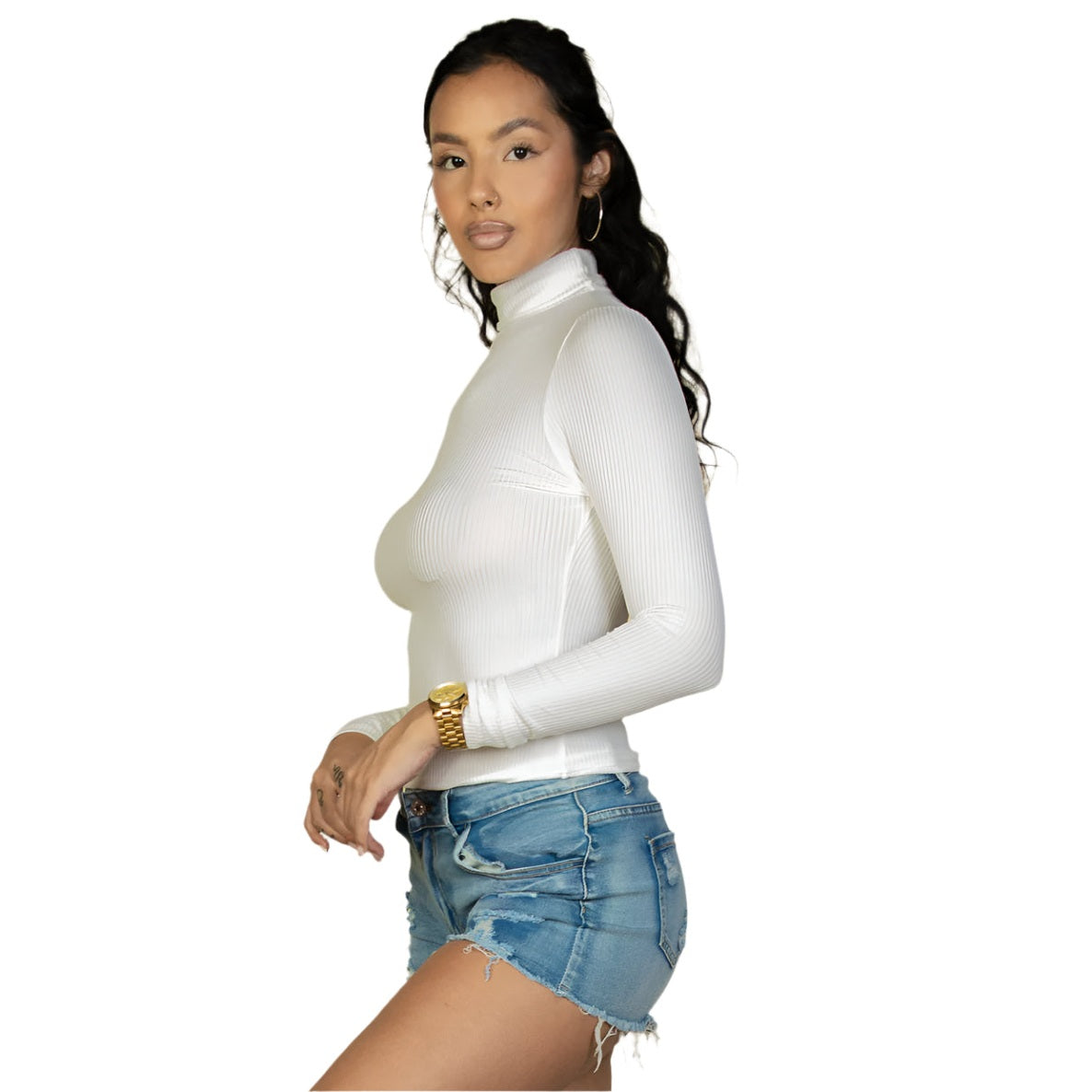Ribbed Turtleneck Long Sleeve Top