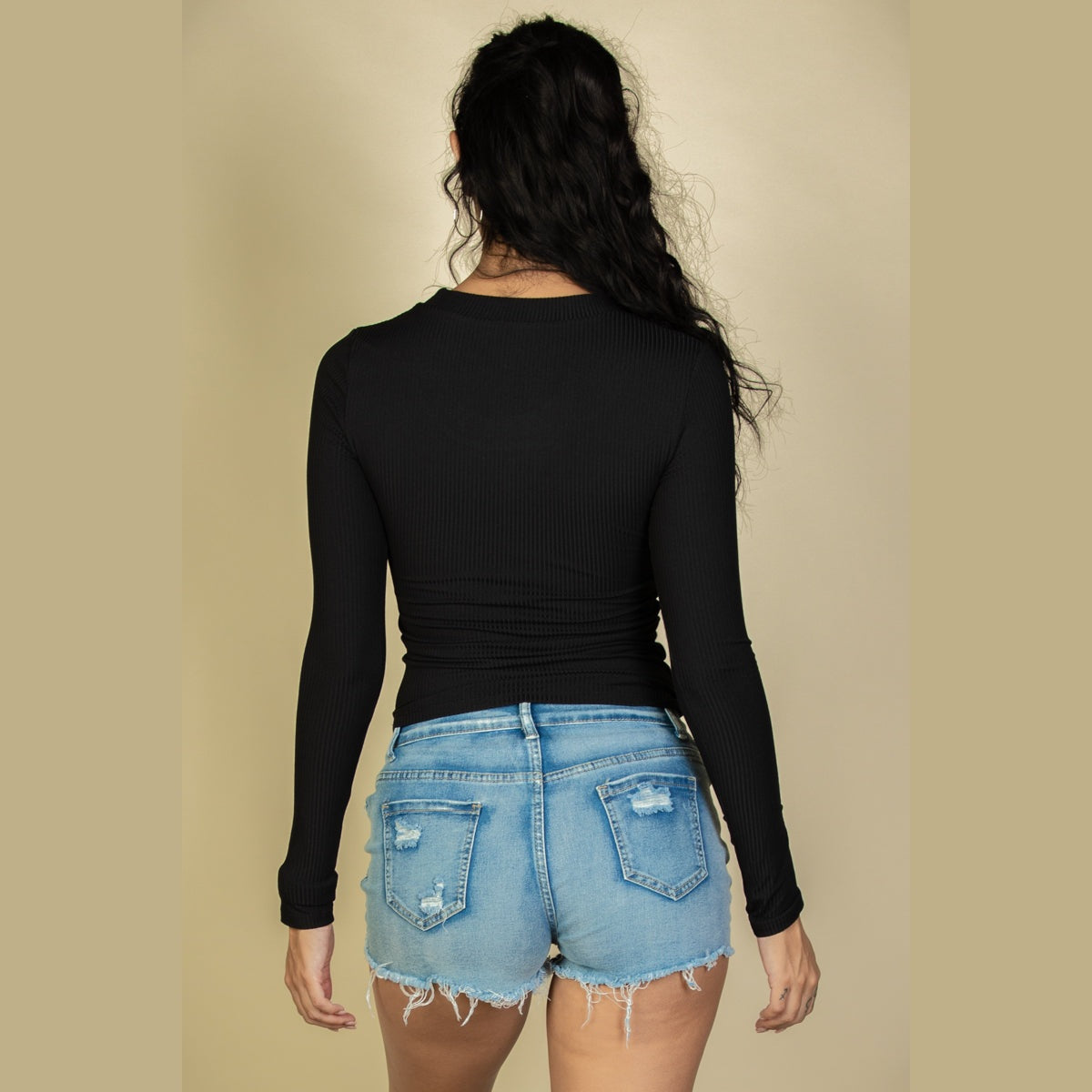 Ribbed Crew Neck Long Sleeve Tee