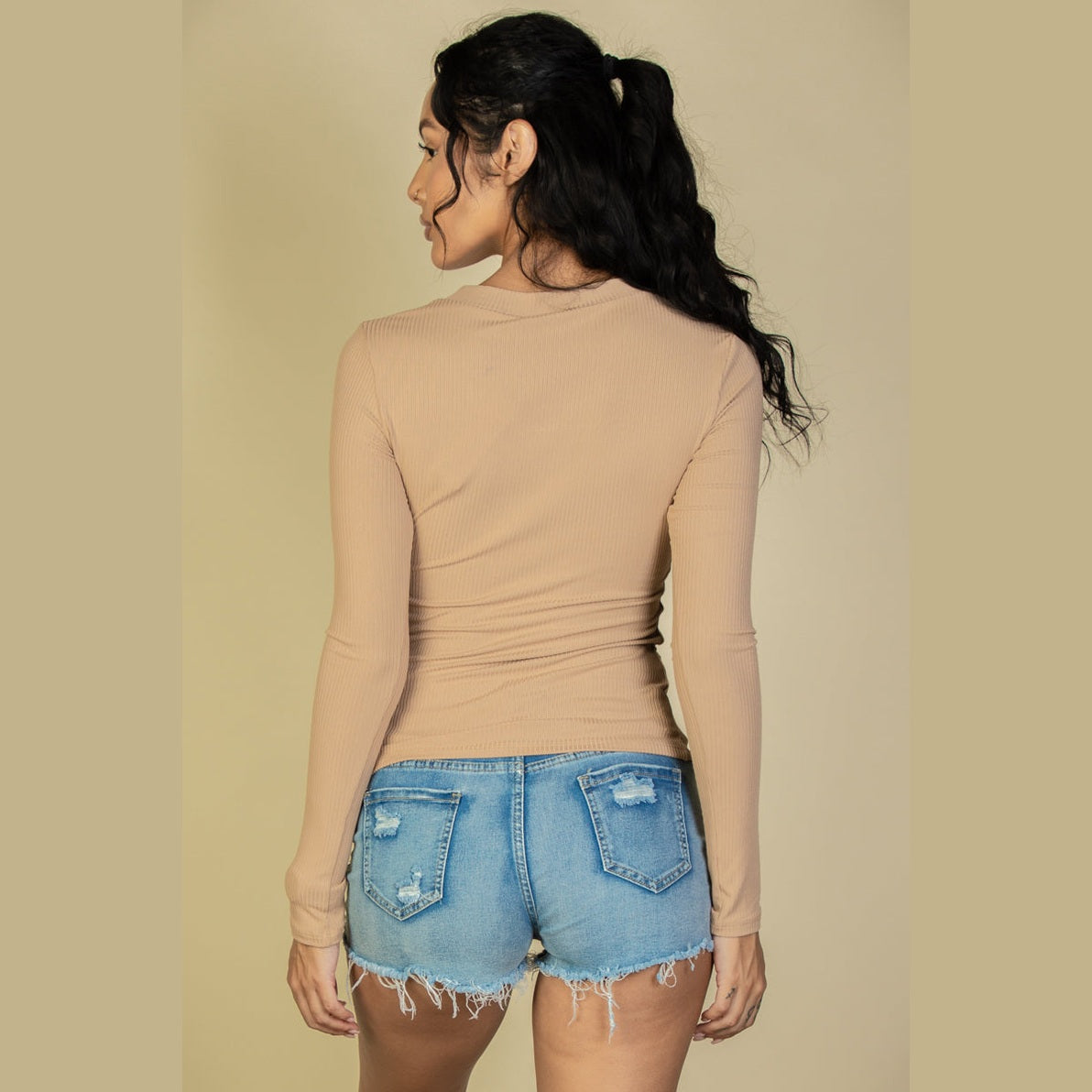 Ribbed Crew Neck Long Sleeve Tee