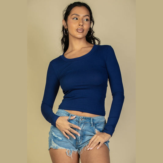Ribbed Crew Neck Long Sleeve Tee
