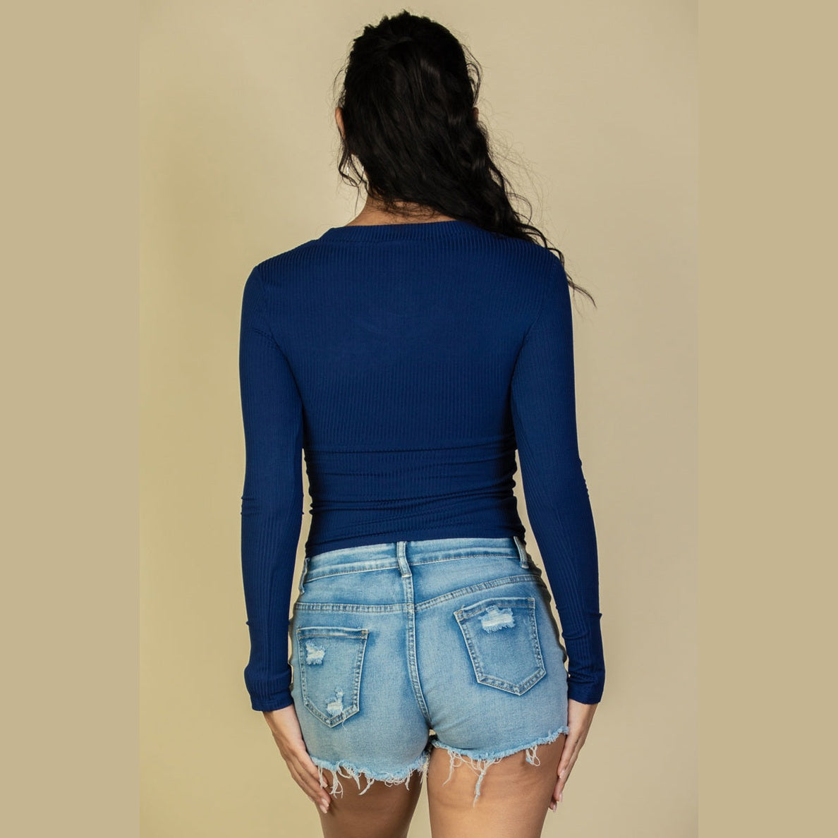 Ribbed Crew Neck Long Sleeve Tee