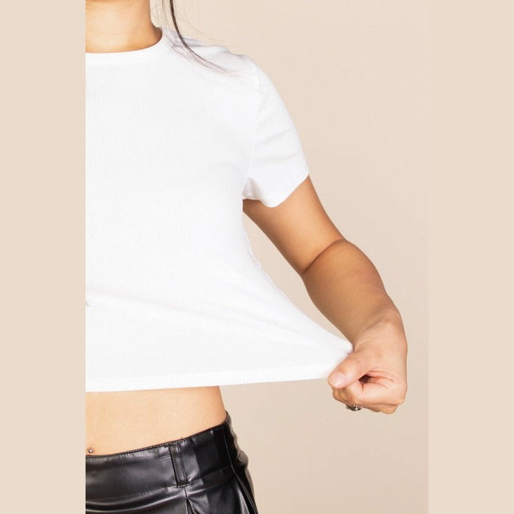 Basic Short Sleeve Ribbed Round Neck Top
