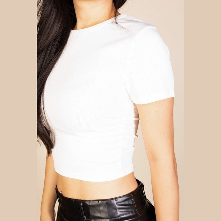 Basic Short Sleeve Ribbed Round Neck Top