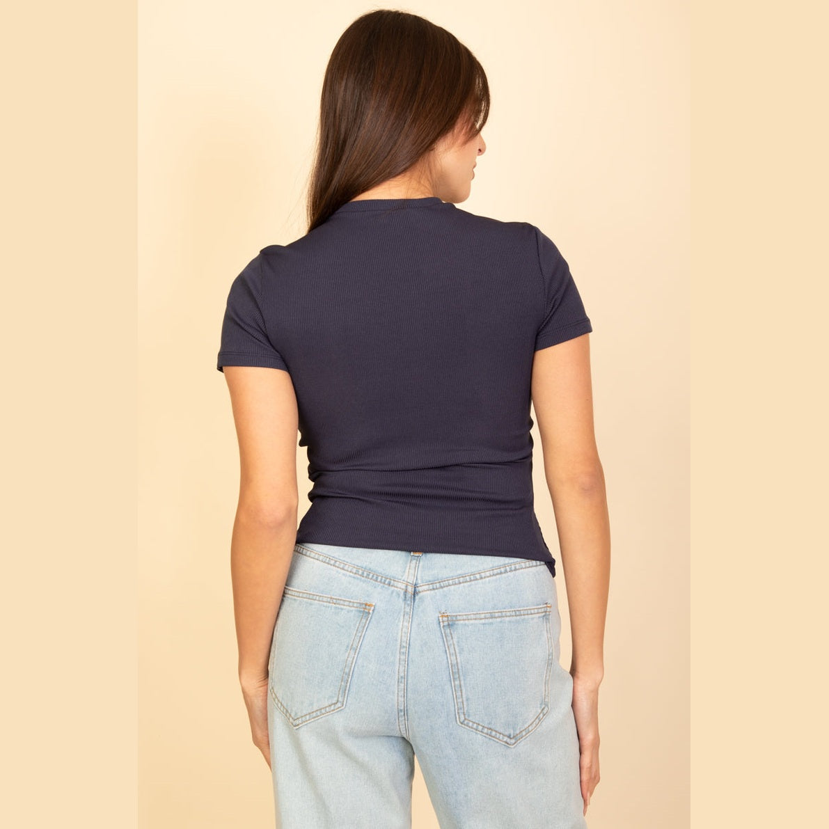 Ribbed Round Neck Short Sleeve Top