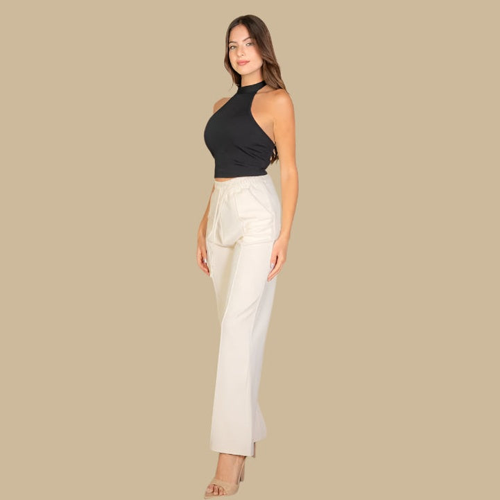Ribbed Halter Neck Backless Top