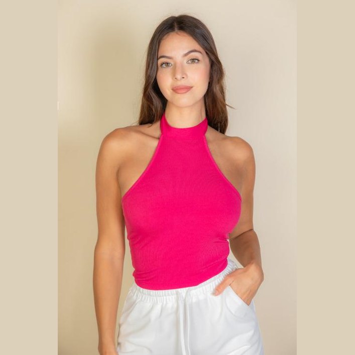 Ribbed Halter Neck Backless Top