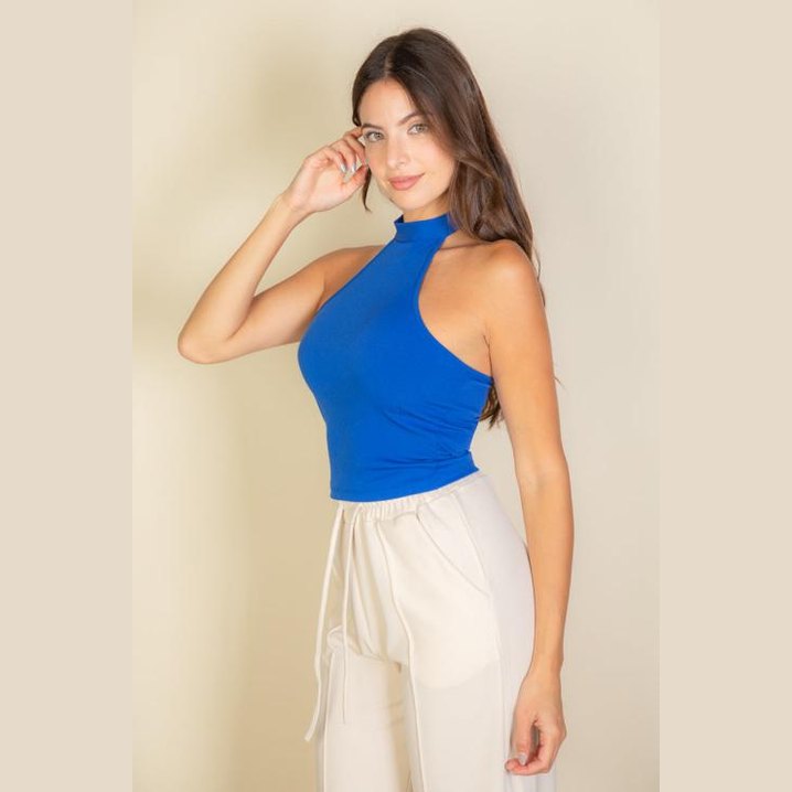 Ribbed Halter Neck Backless Top