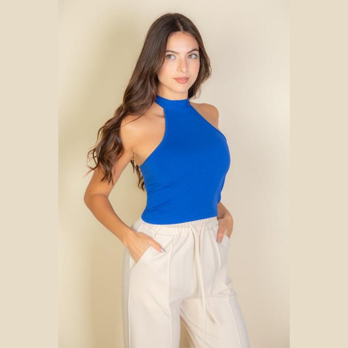 Ribbed Halter Neck Backless Top