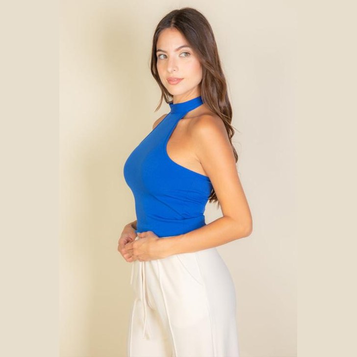 Ribbed Halter Neck Backless Top
