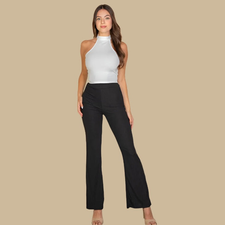 Ribbed Halter Neck Backless Top