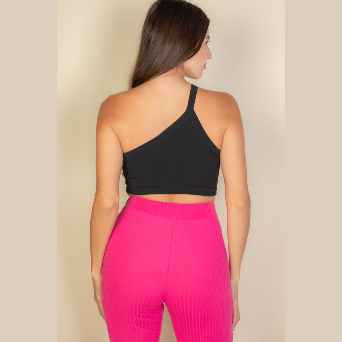 One Shoulder Ribbed Cropped Top